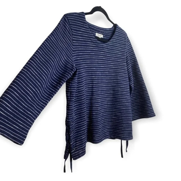 Madewell Navy Blue  Striped Top with Lace Up Sides - Picture 3 of 8